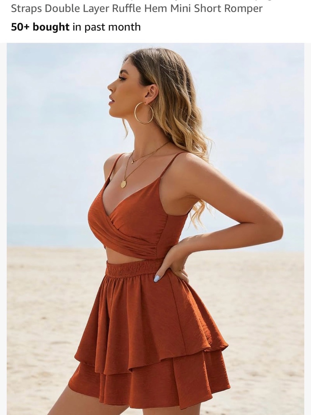 Rust Brown Ruffle Hem Romper - Picture 2 of 5